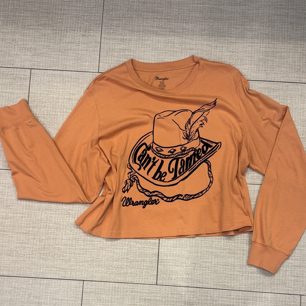 Wrangler Orange Long Sleeve Crop with Graphic Hat Design